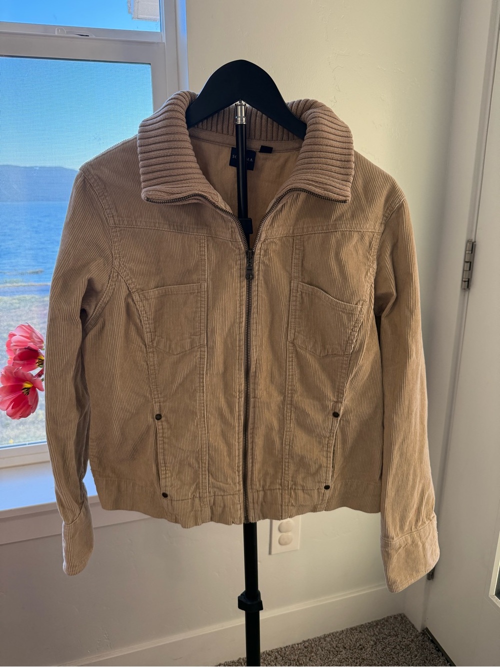 Sonoma Light Beige Ribbed Collar Jacket